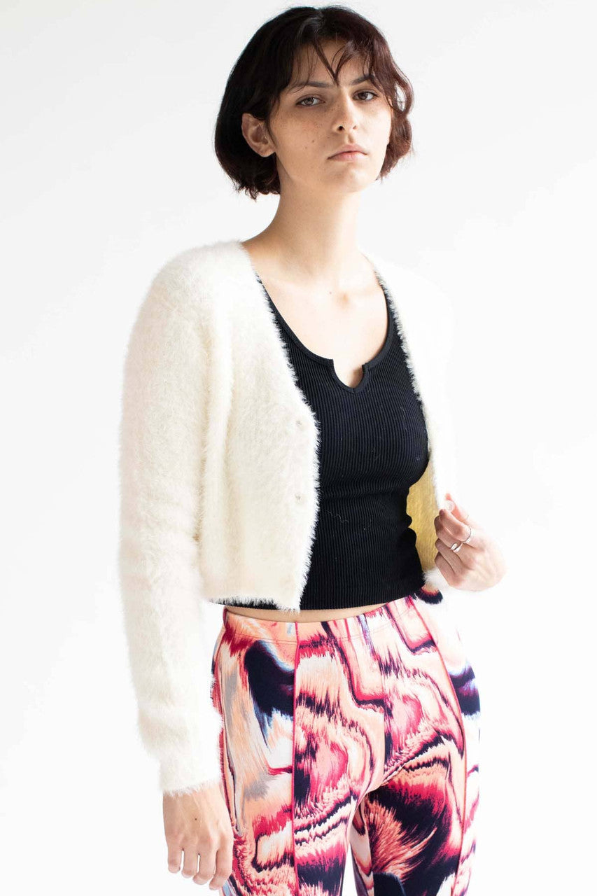 Cream Eyelash Cropped Cardigan