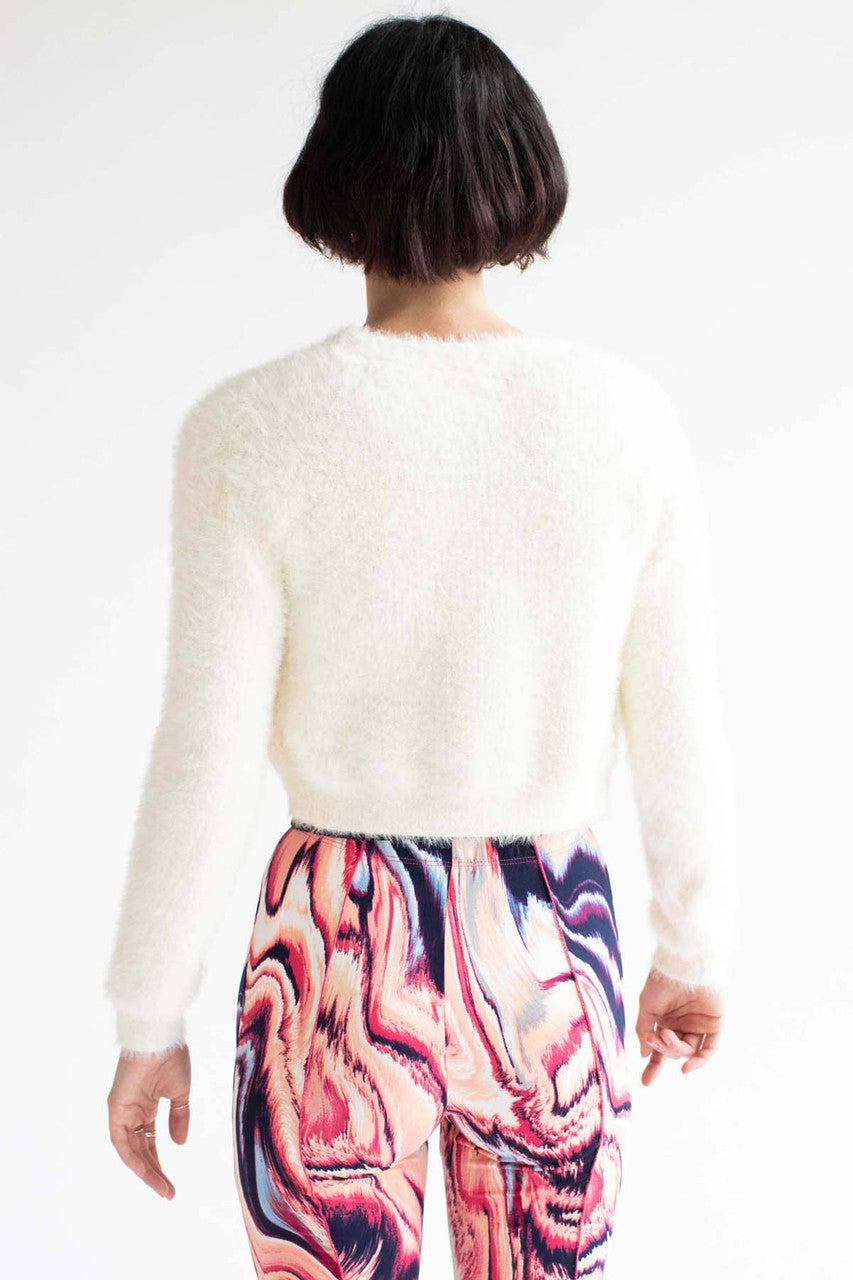 Cream Eyelash Cropped Cardigan