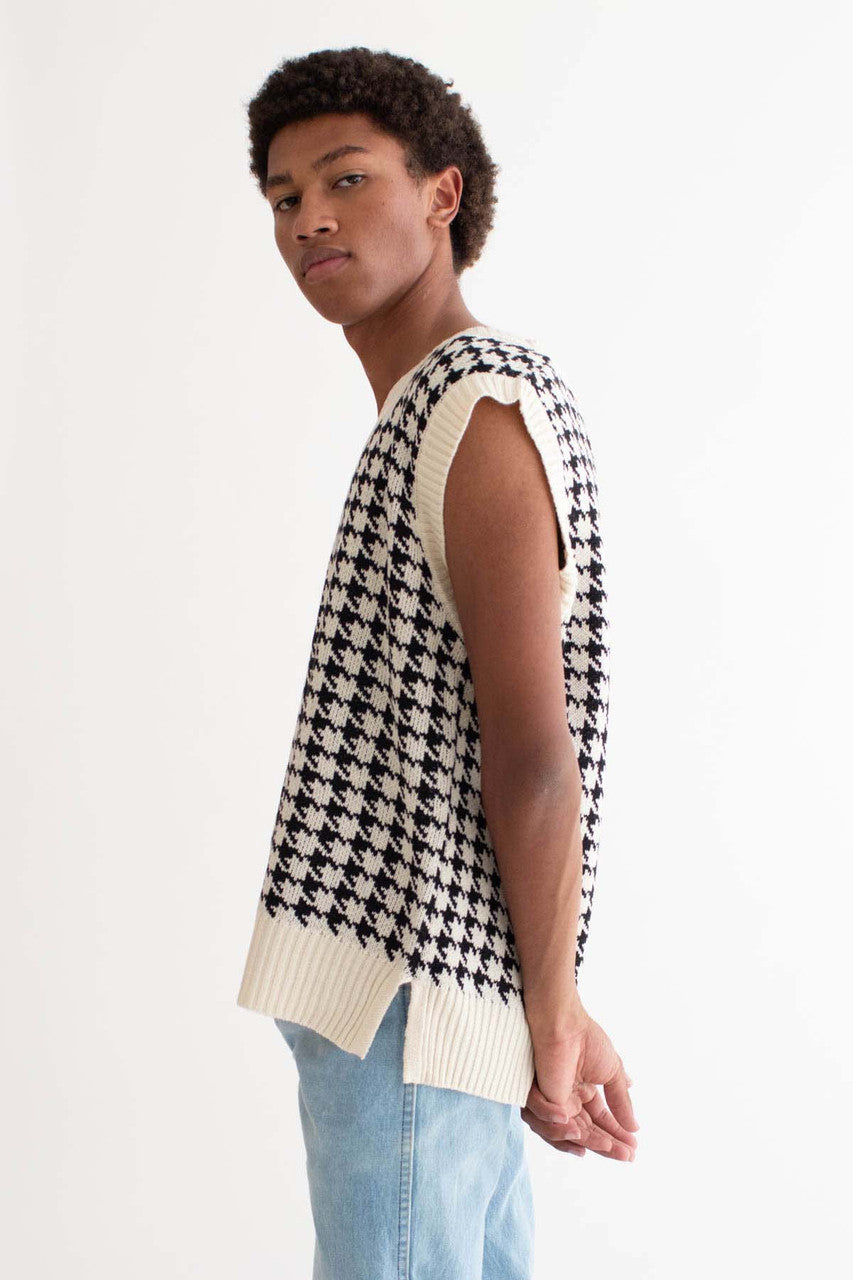 Cream Houndstooth Sweater Vest