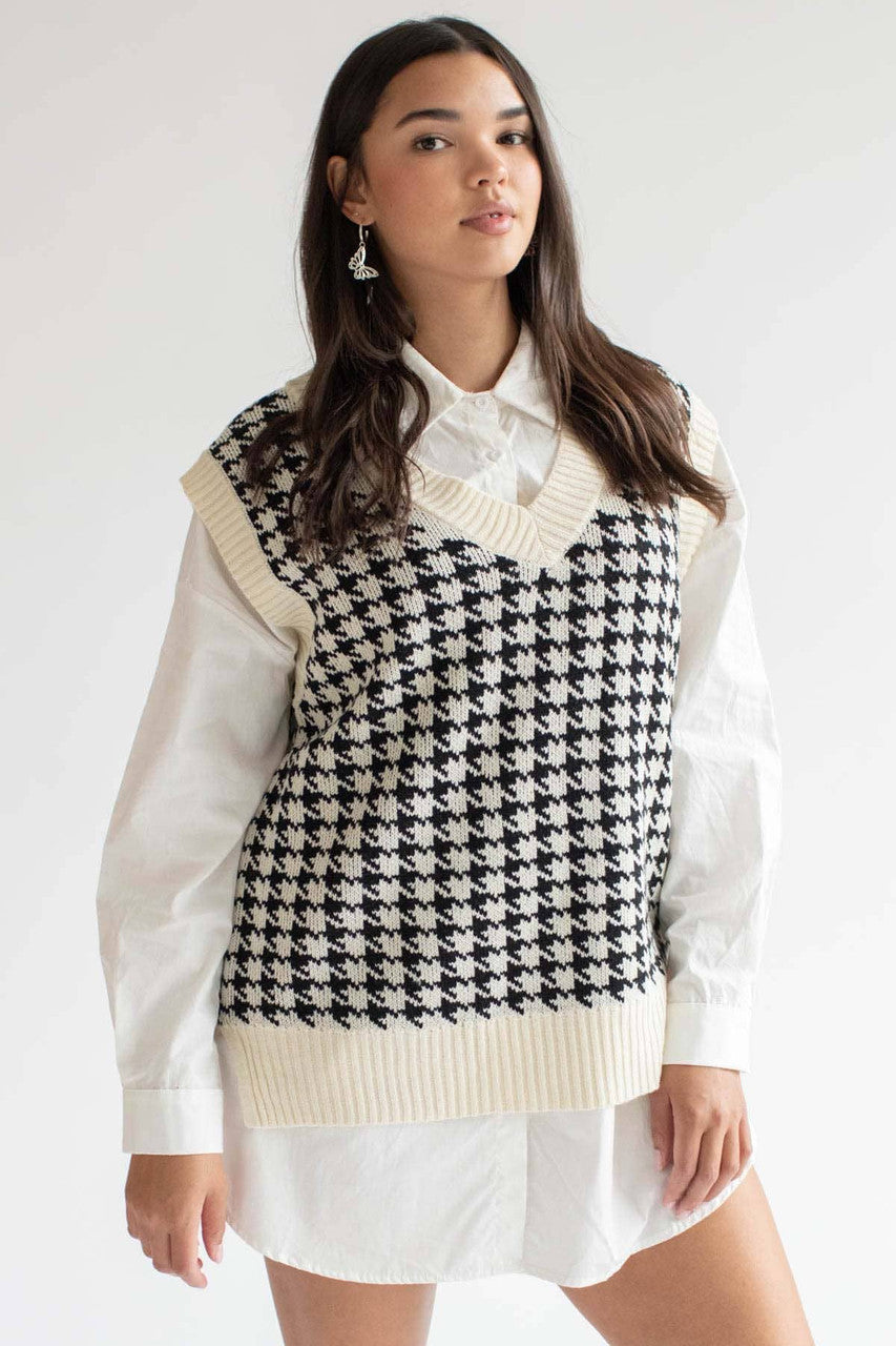 Cream Houndstooth Sweater Vest