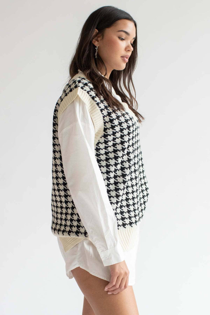 Cream Houndstooth Sweater Vest