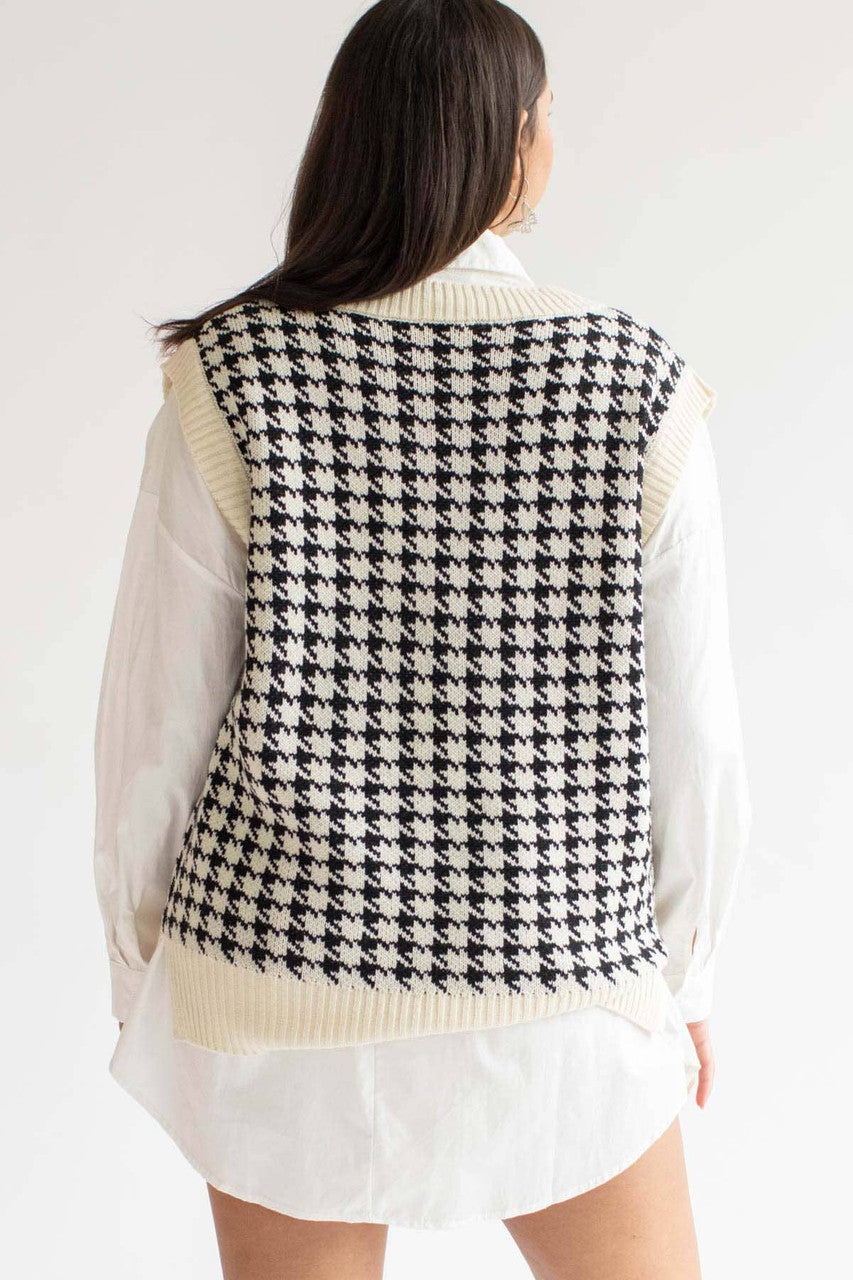 Cream Houndstooth Sweater Vest