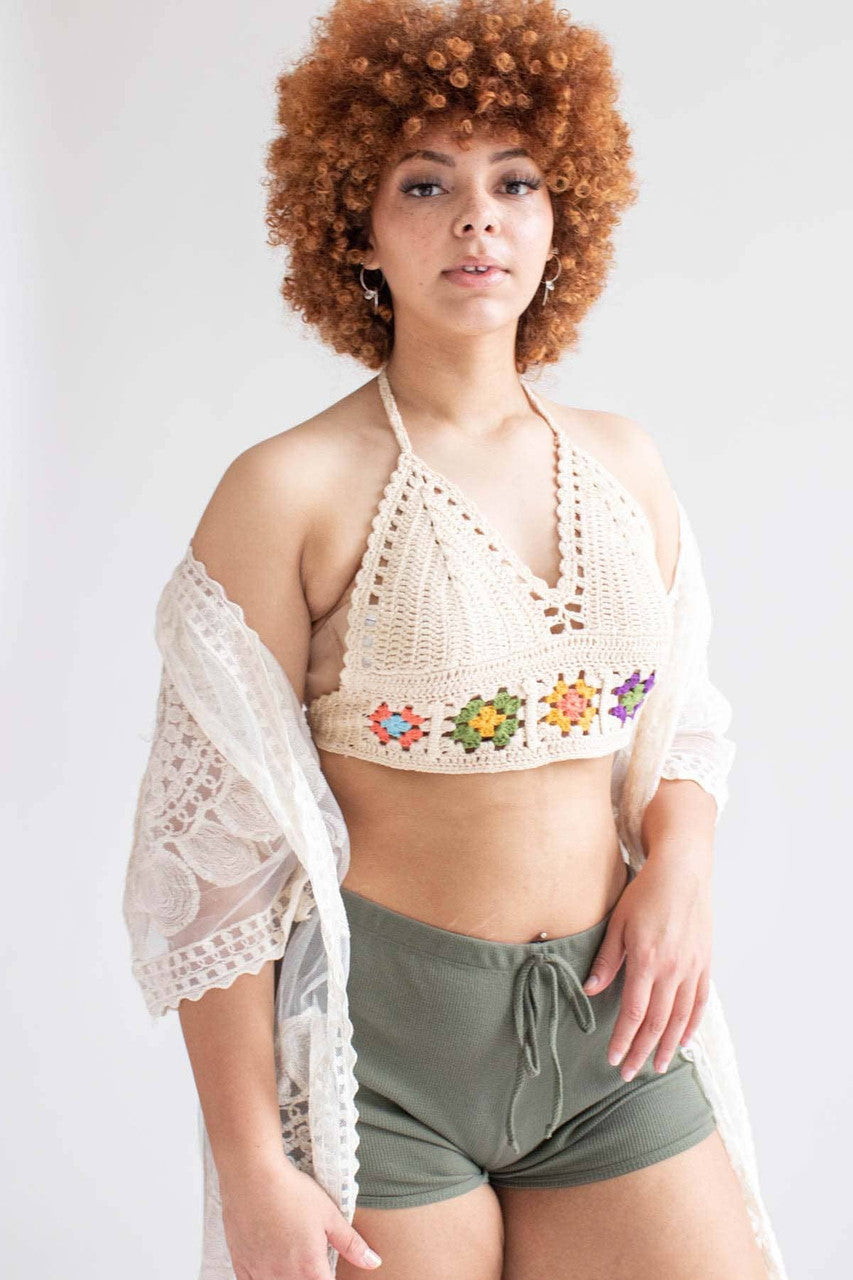 Crochet Flower Detail Tie Top