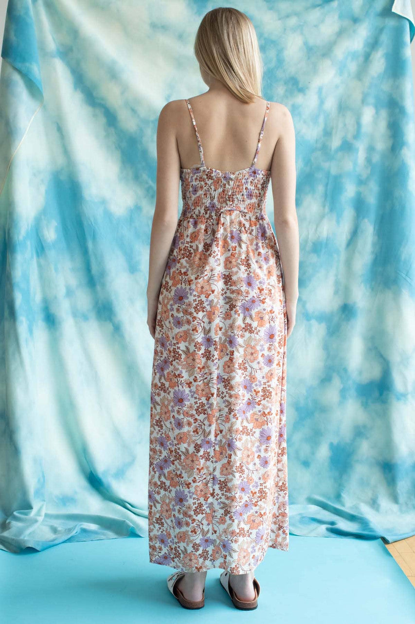 Crochet Top Peach Floral Maxi Dress