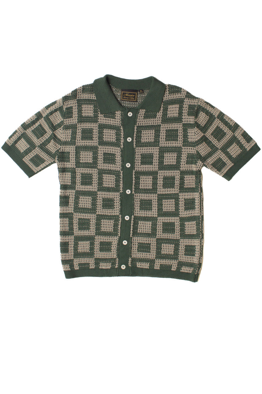 Green Squares Crochet Button Up Shirt
