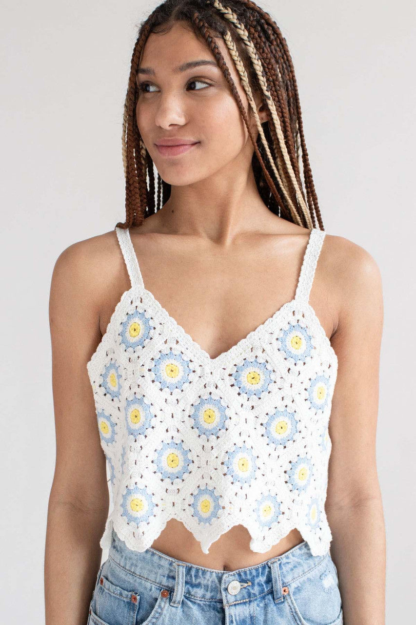White Circle Crochet Crop Tank