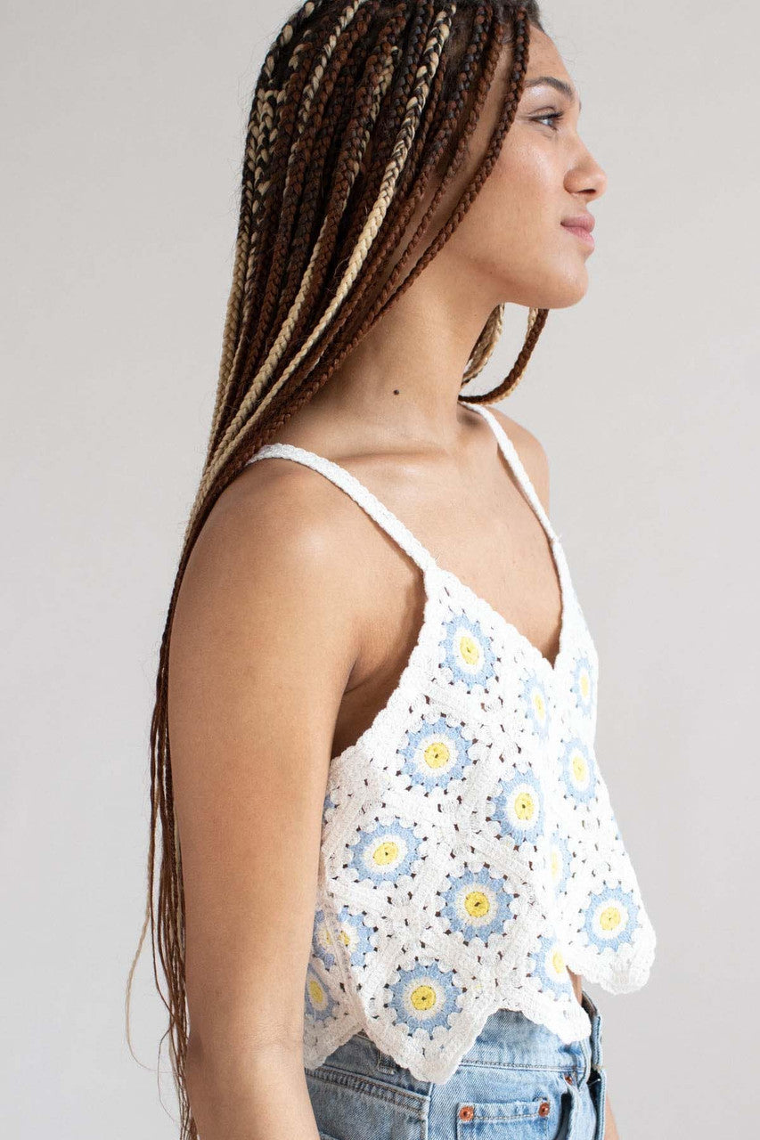 White Circle Crochet Crop Tank
