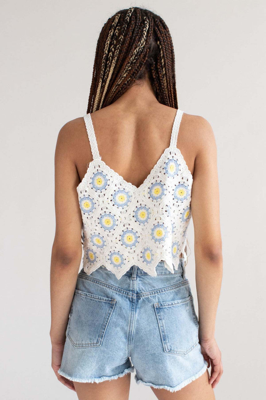 White Circle Crochet Crop Tank