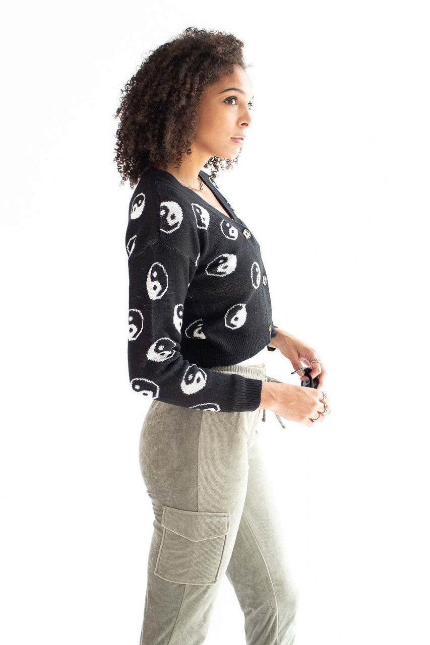 Cropped Yin & Yang Cardigan