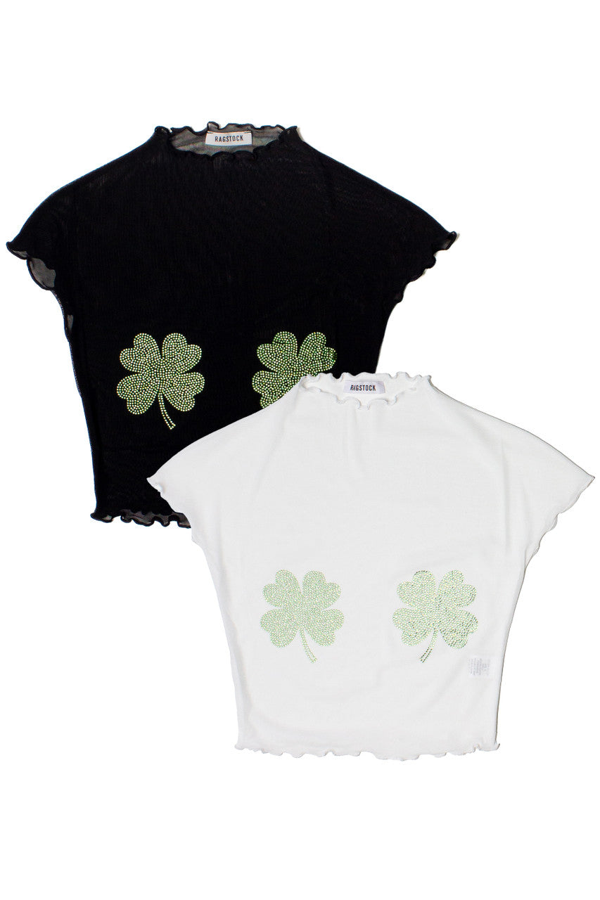 Rhinestone Shamrock Mesh Tee
