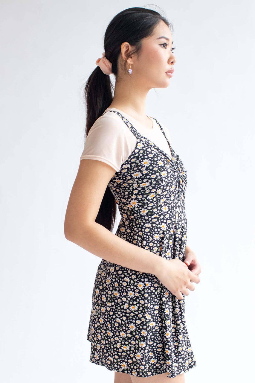 Black Daisy Knotted Summer Dress