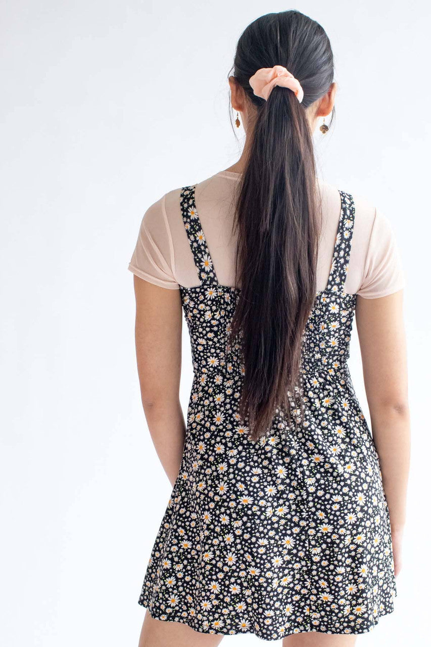 Black Daisy Knotted Summer Dress
