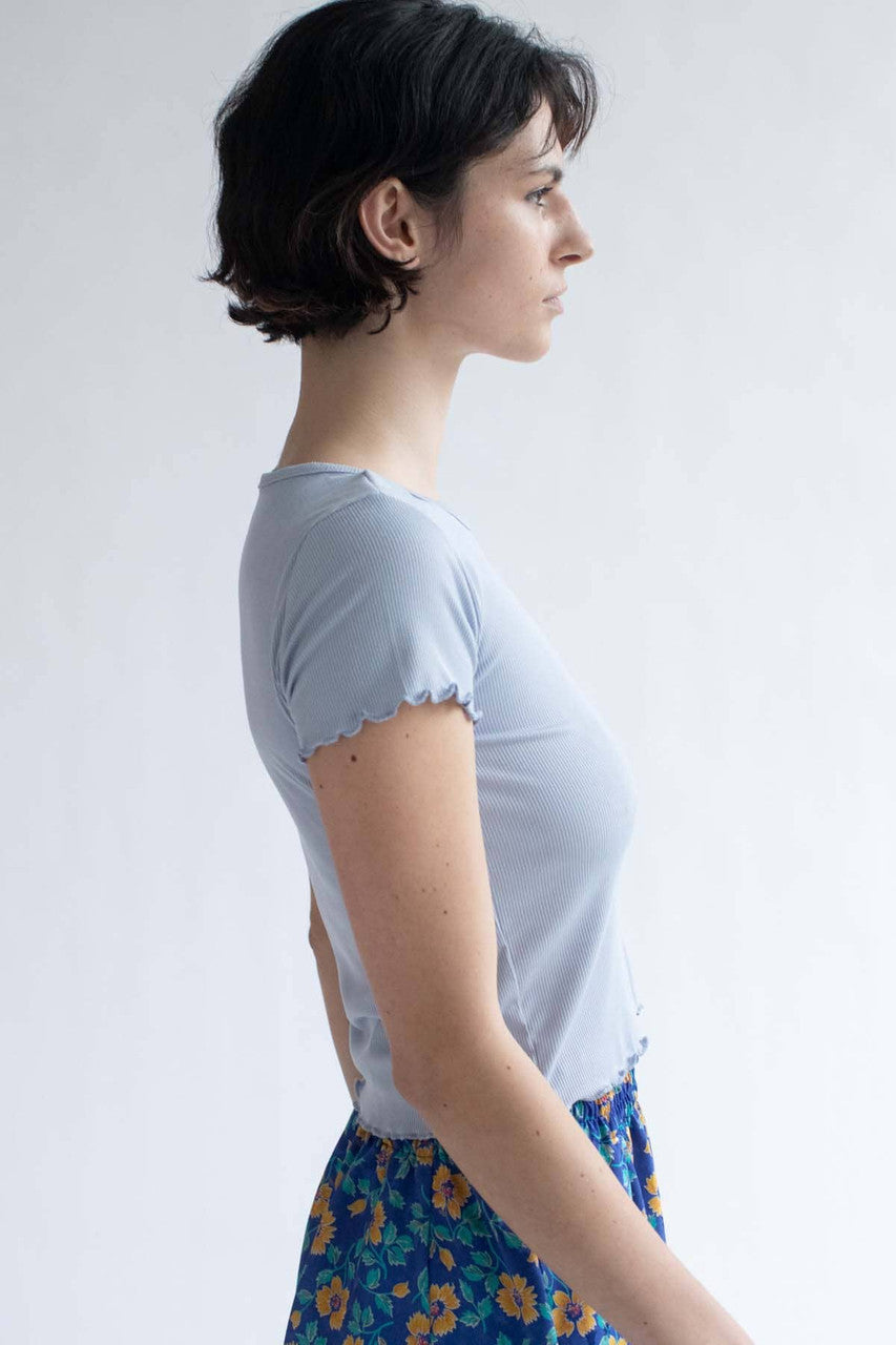 Daisy Embroidered Periwinkle Tee