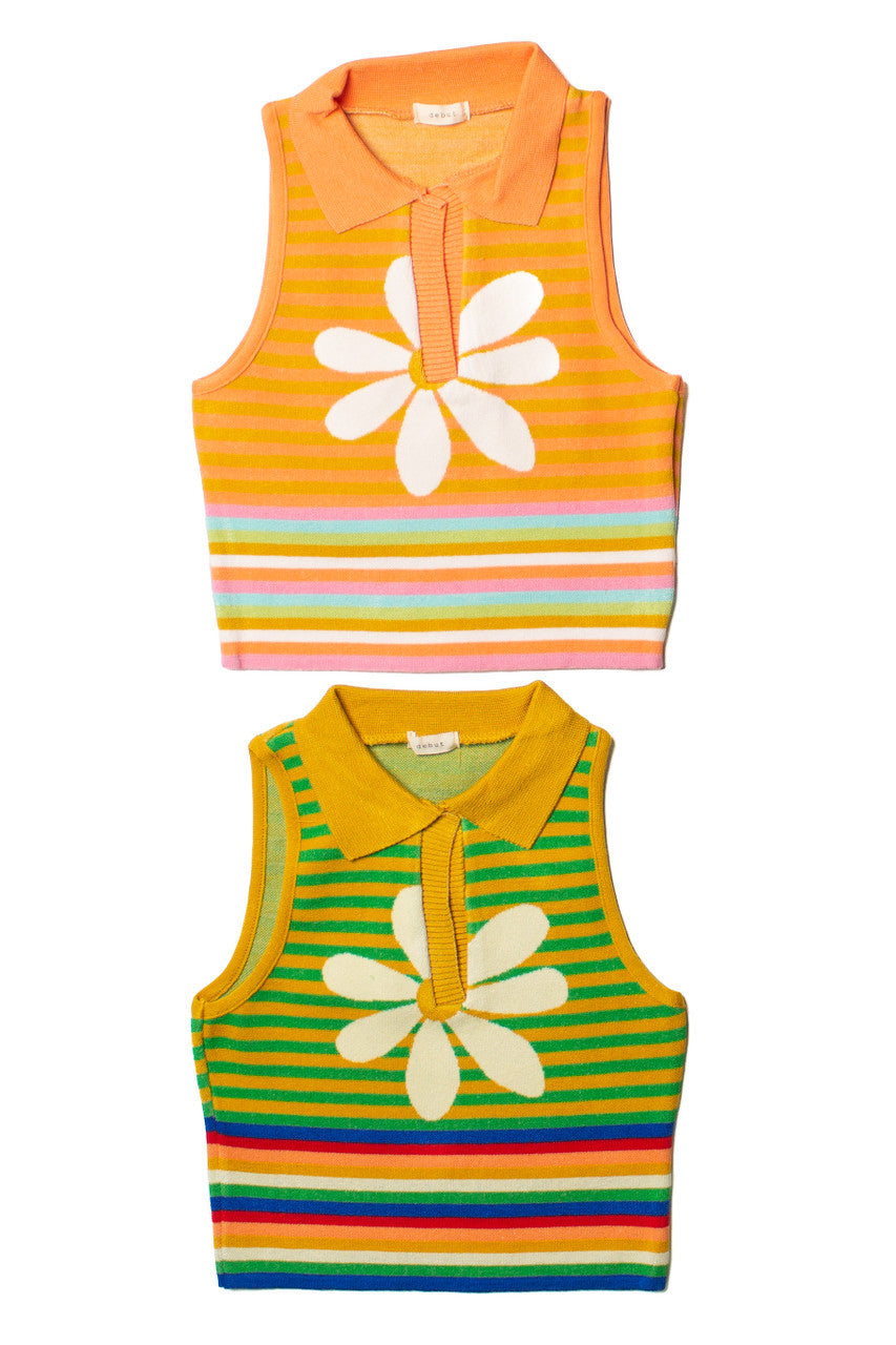 Pastel Rainbow Daisy Knit Tank