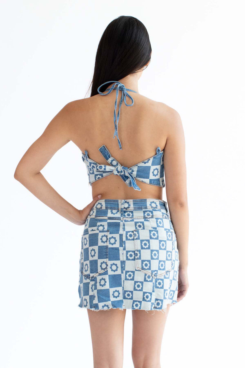 Dark Daisy Denim Halter Top