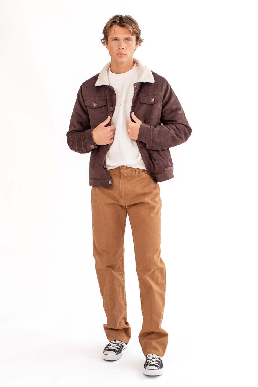 Dark Sherpa Lined Corduroy Trucker Jacket