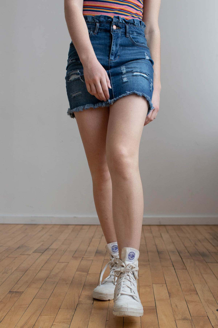 Dark Wash Paperbag Denim Skirt