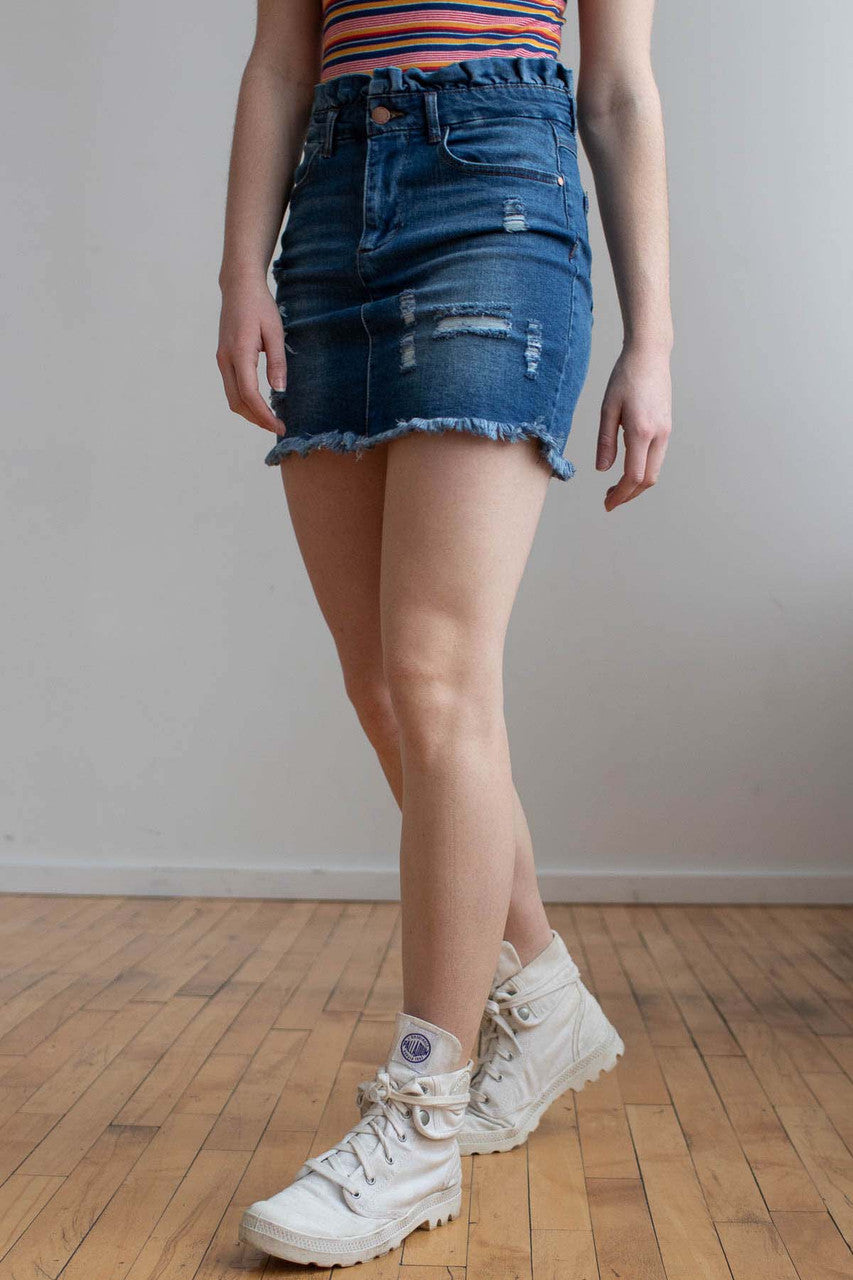Dark Wash Paperbag Denim Skirt