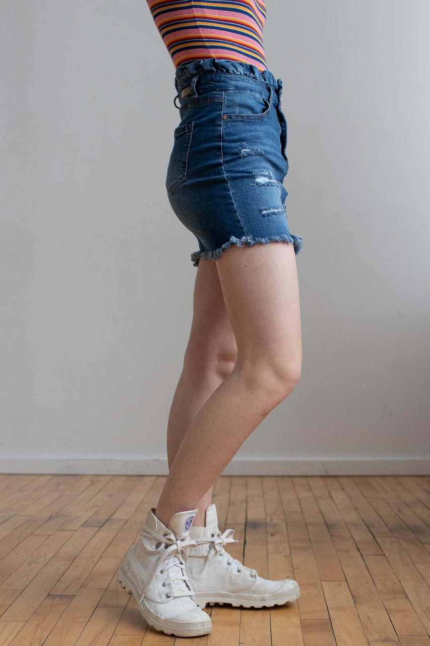 Dark Wash Paperbag Denim Skirt