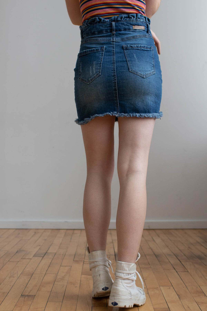 Dark Wash Paperbag Denim Skirt