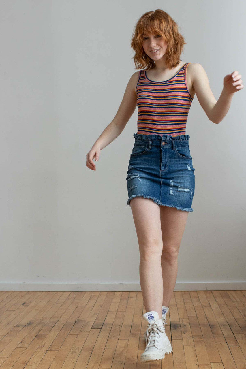 Dark Wash Paperbag Denim Skirt