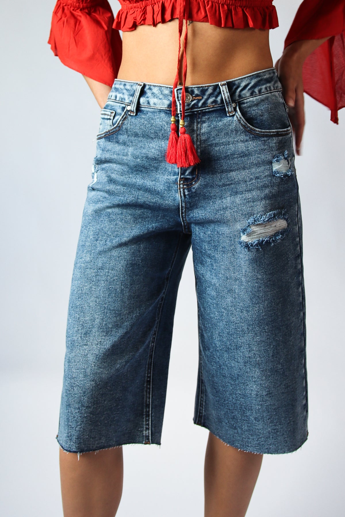 Distressed Long Jorts Dark