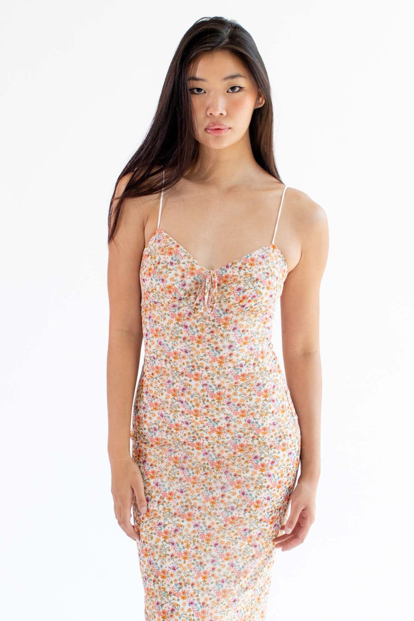 Ditsy Floral Mesh Midi Dress