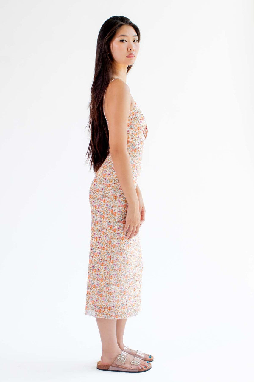 Ditsy Floral Mesh Midi Dress