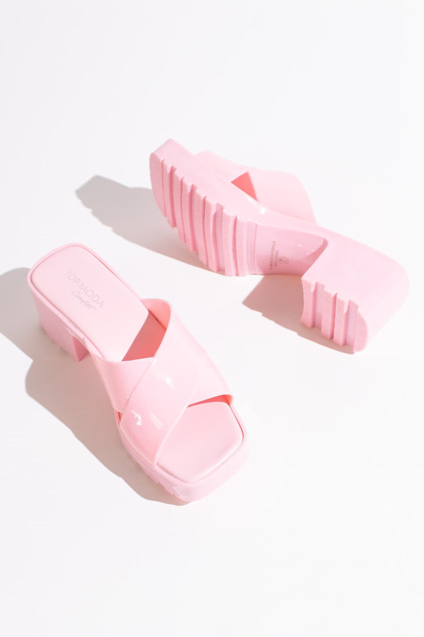 Doll Pink Plastic Chunky Heel Slides