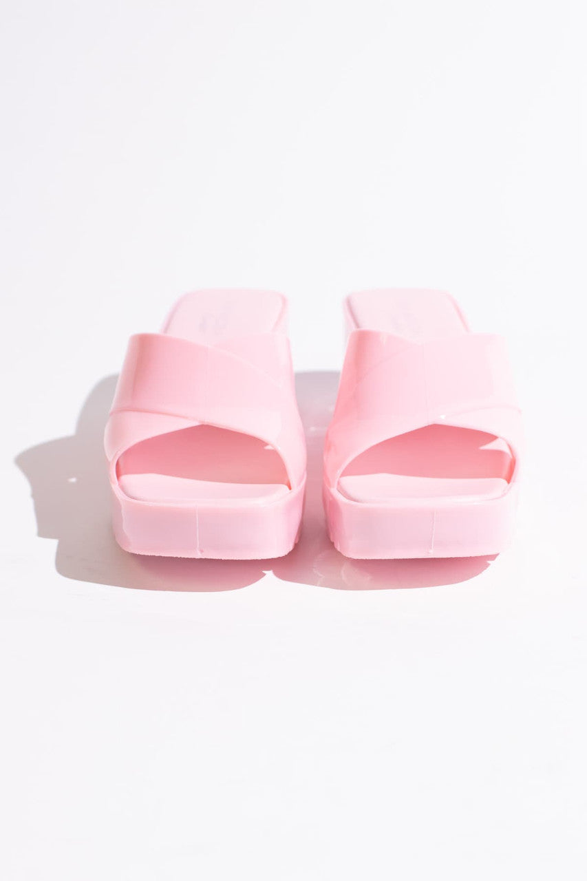 Doll Pink Plastic Chunky Heel Slides