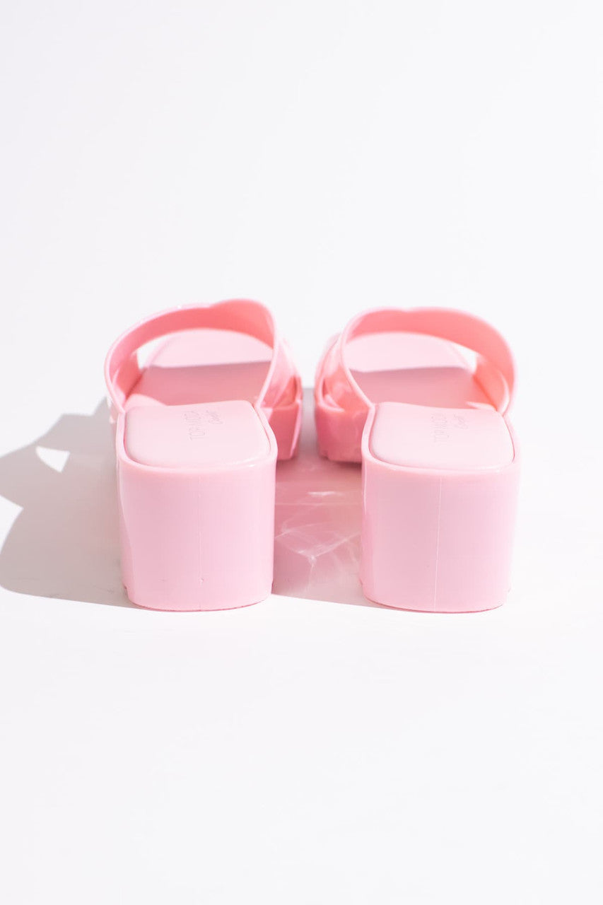 Doll Pink Plastic Chunky Heel Slides