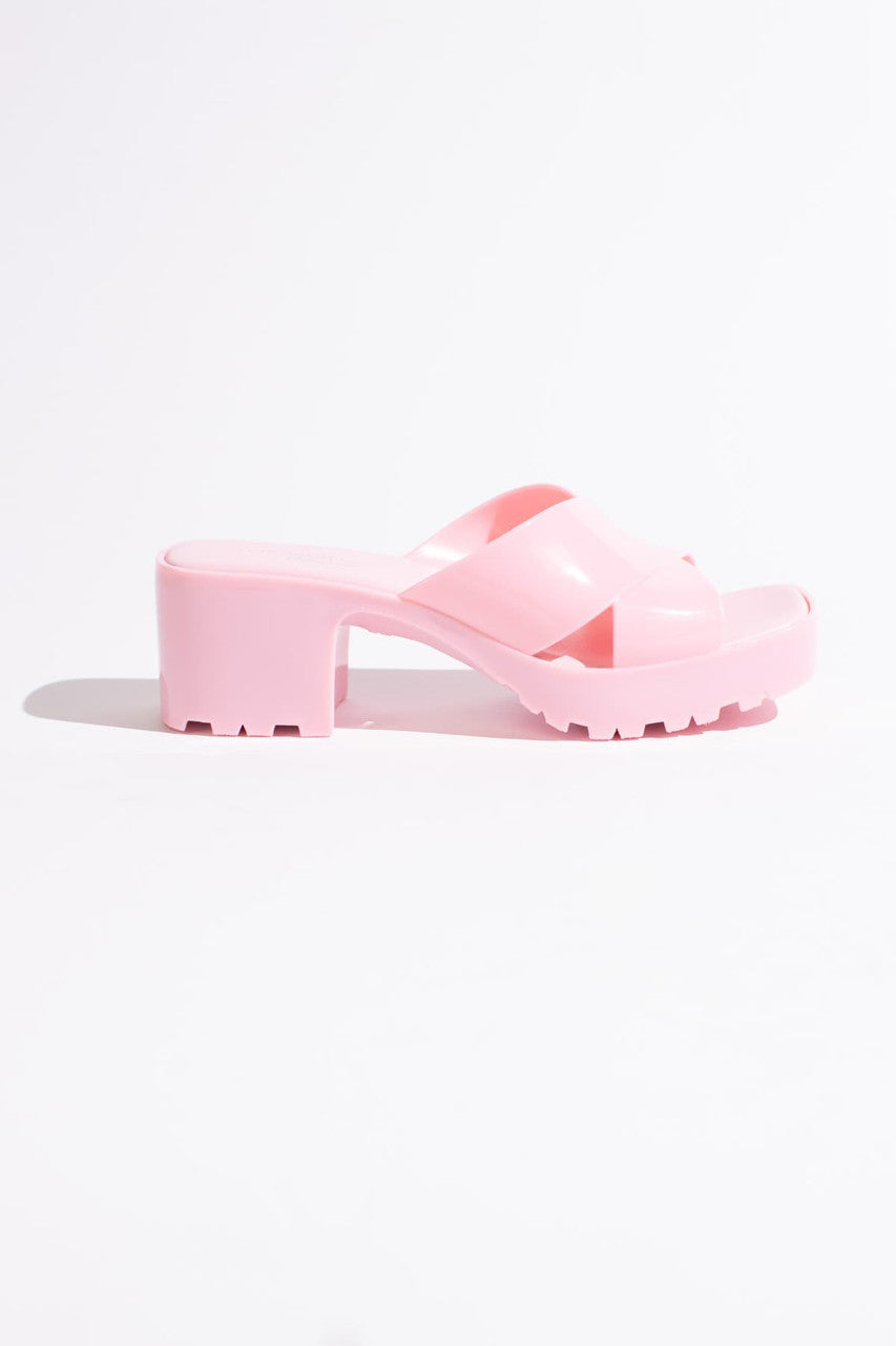 Doll Pink Plastic Chunky Heel Slides