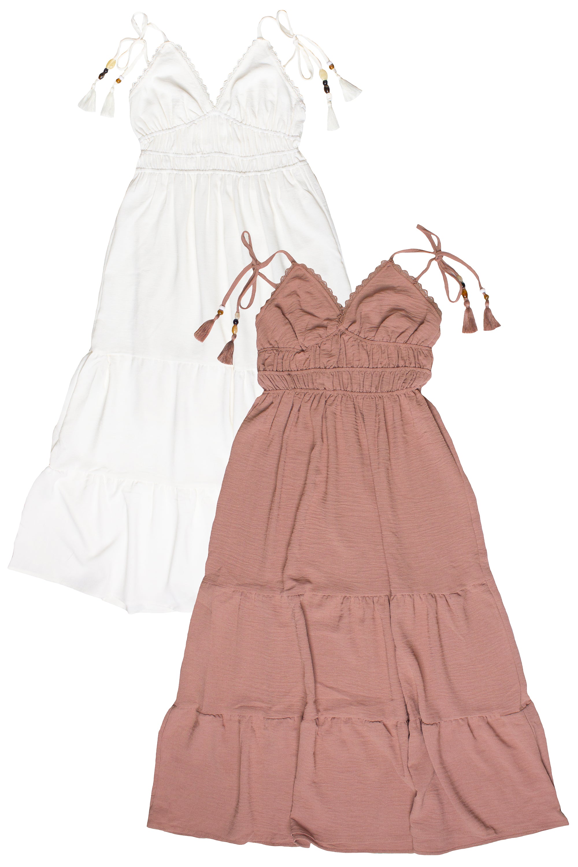 Beaded Tie Straps Maxi Dresses