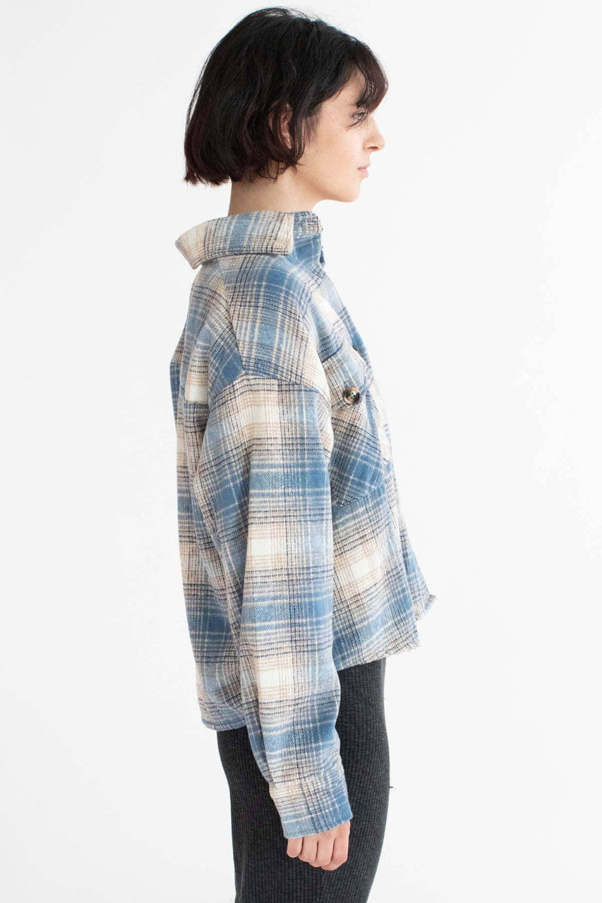 Oversized Dusty Blue Brushed Plaid Jacket