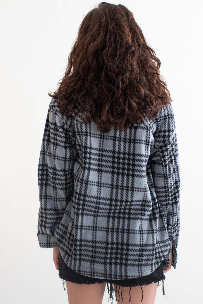 Dusty Blue Fleece Houndstooth Shacket