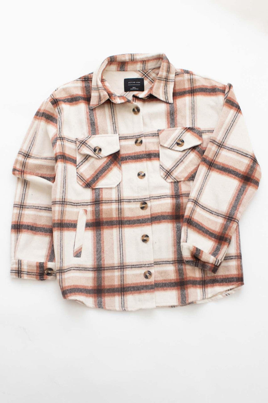 Ecru & Brown Plaid Oversized Shacket