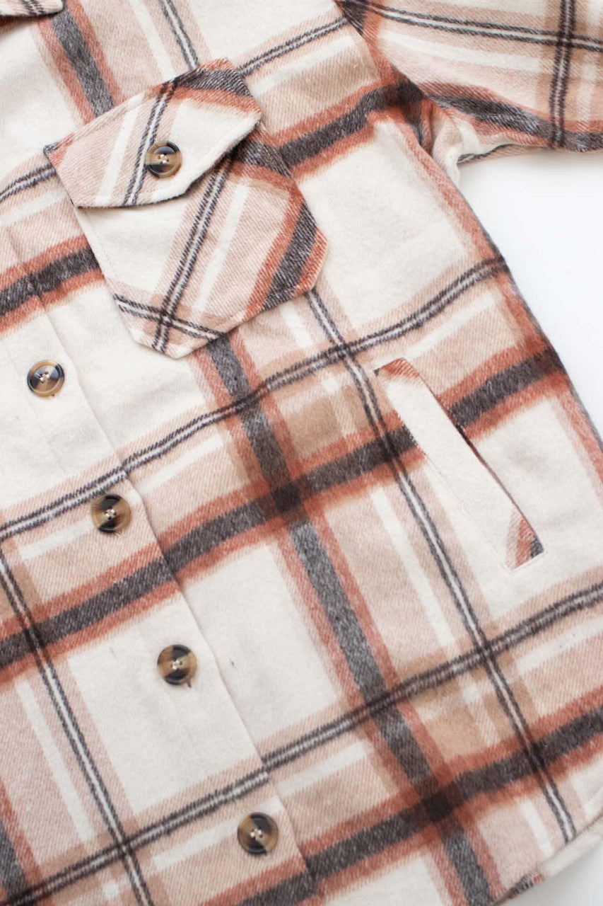 Ecru & Brown Plaid Oversized Shacket