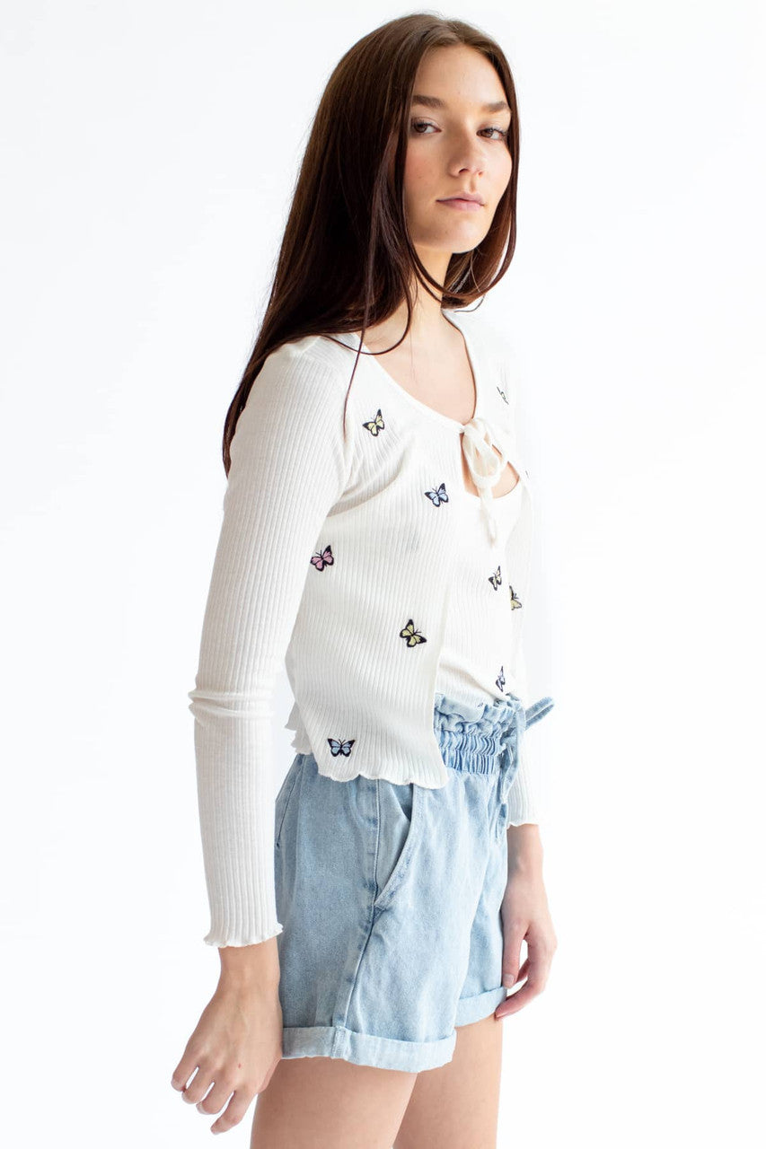 Embroidered Butterfly Cardigan & Cami Set