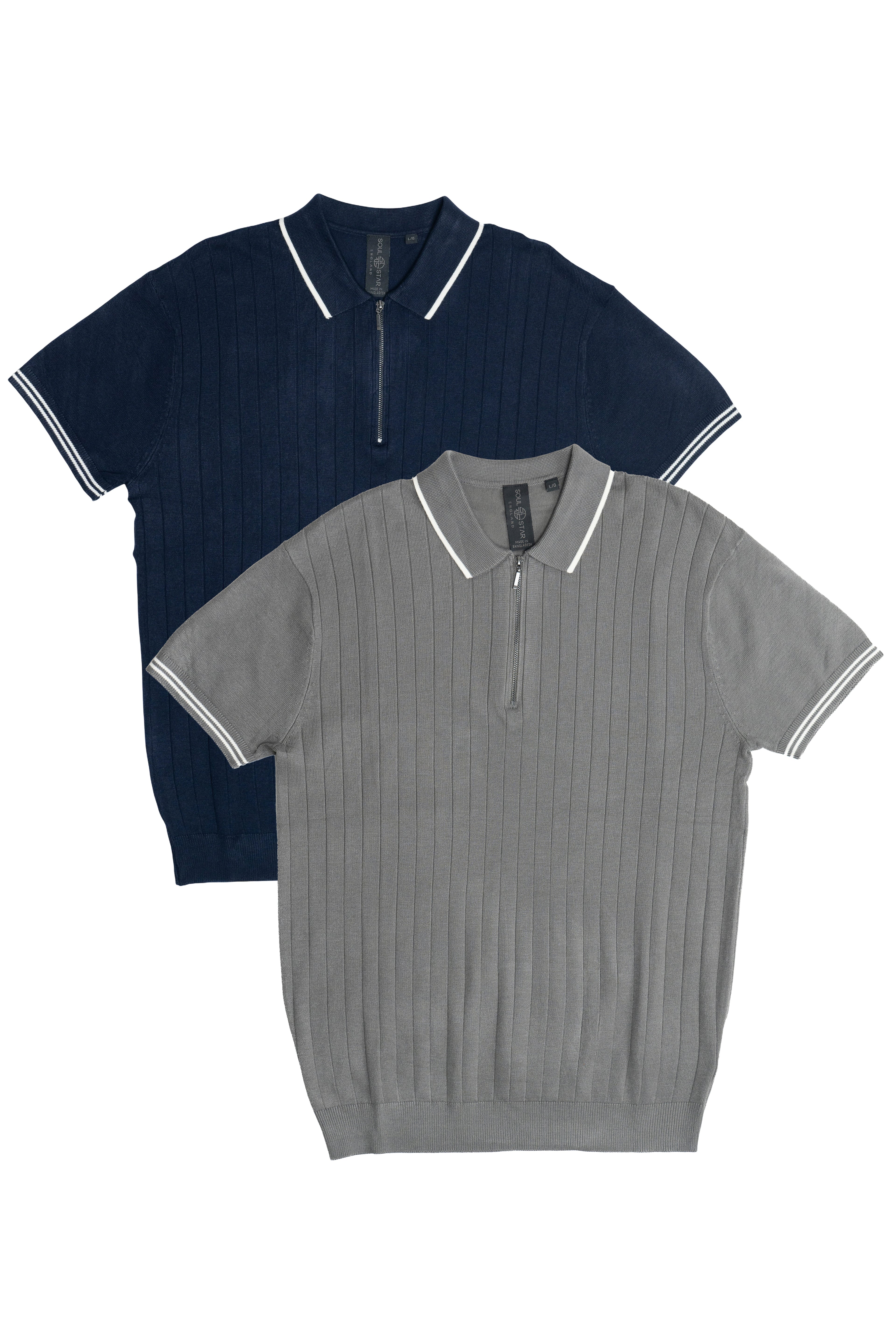 Ribbed Knit Zipper Polo