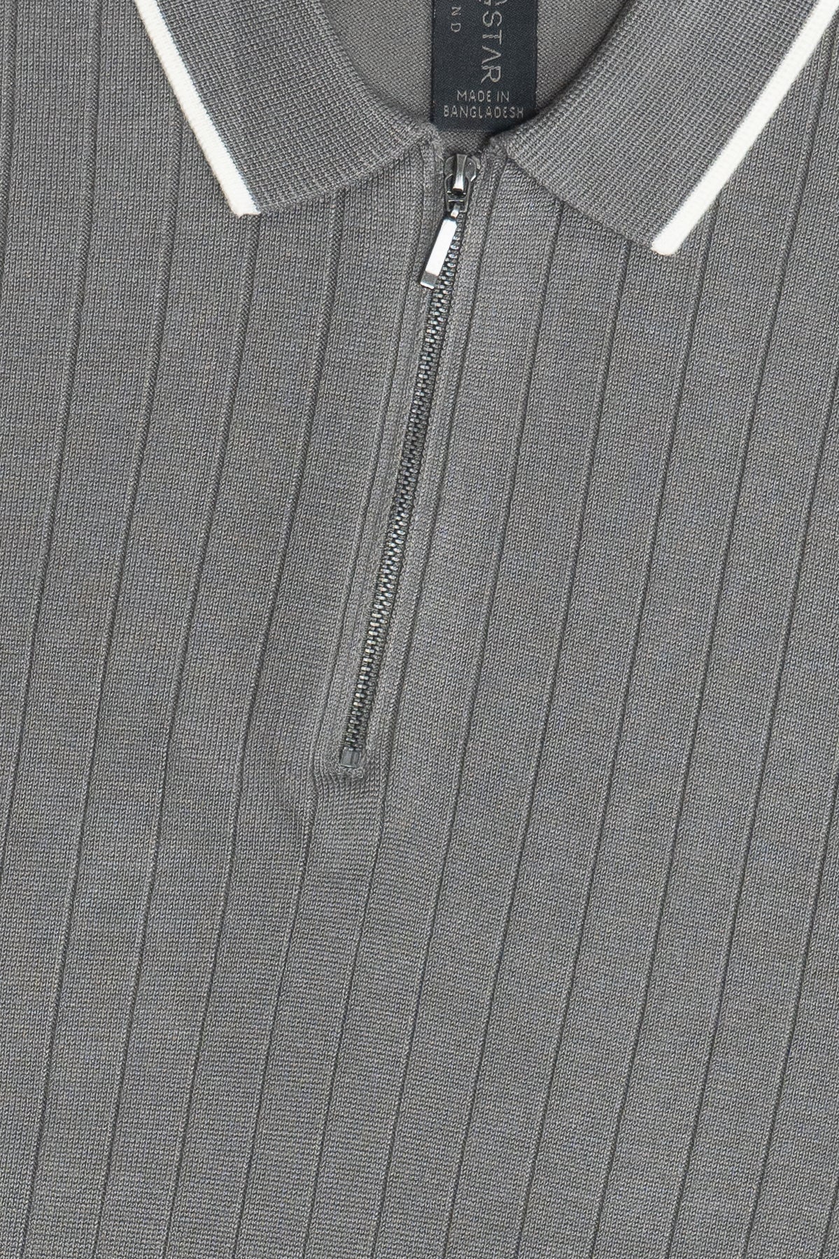 Ribbed Knit Zipper Polo