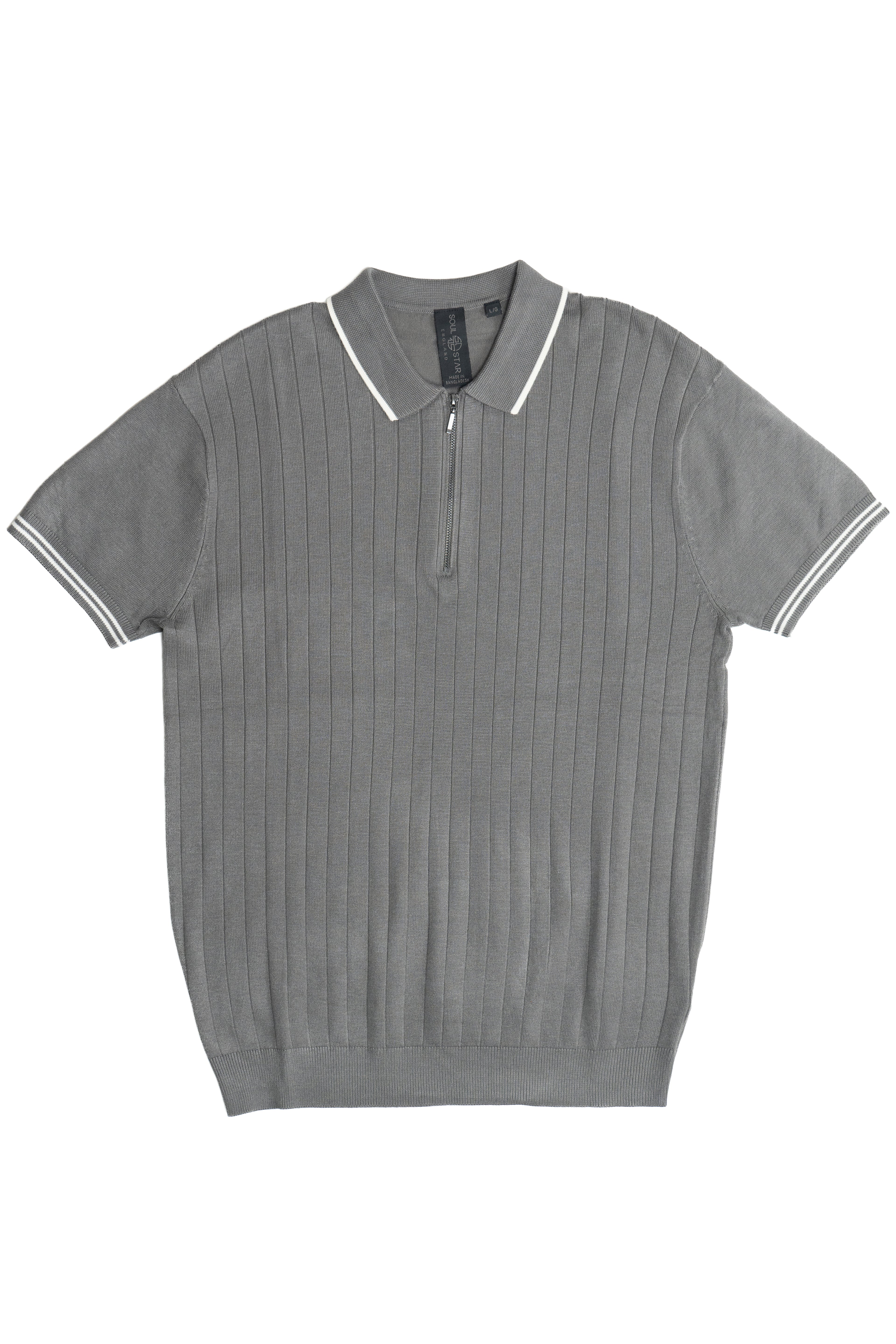 Ribbed Knit Zipper Polo