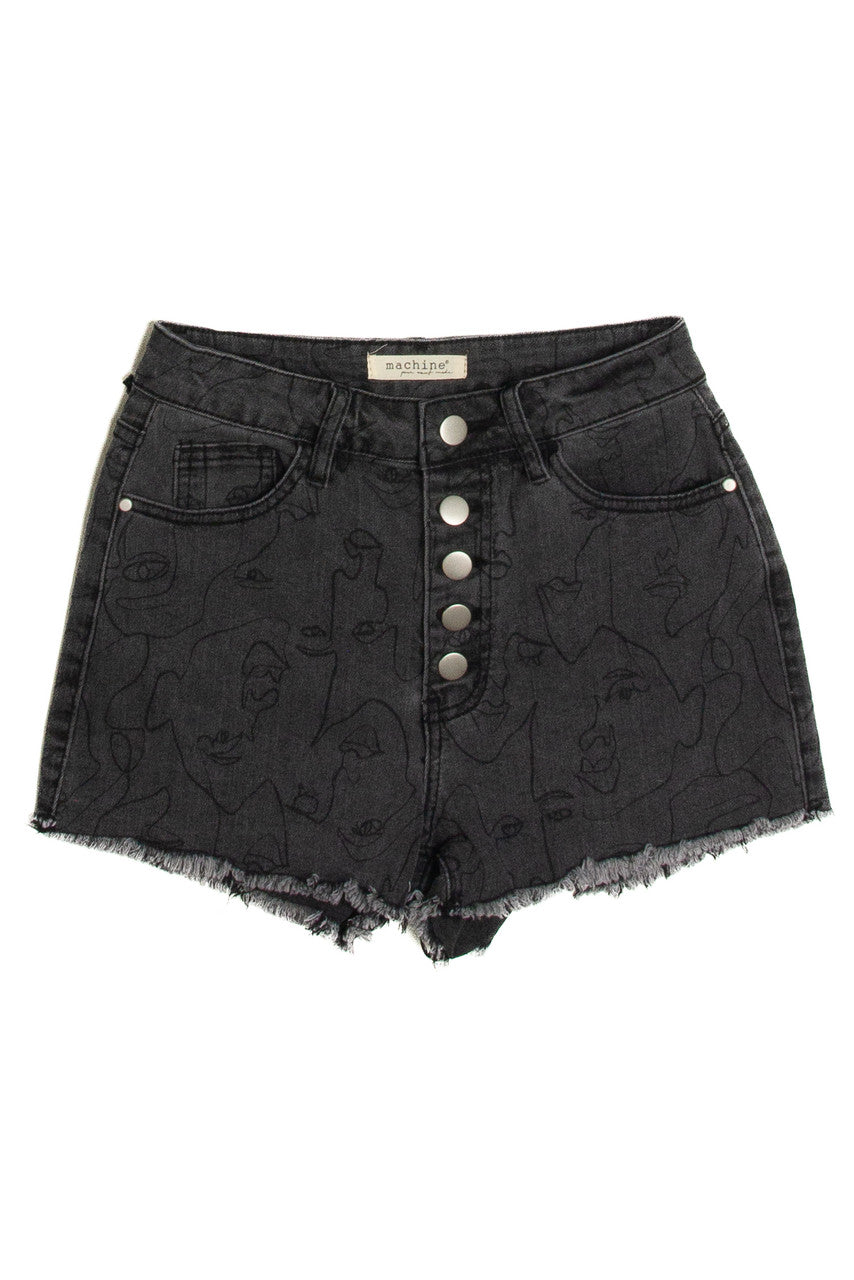 Face Denim Shorts