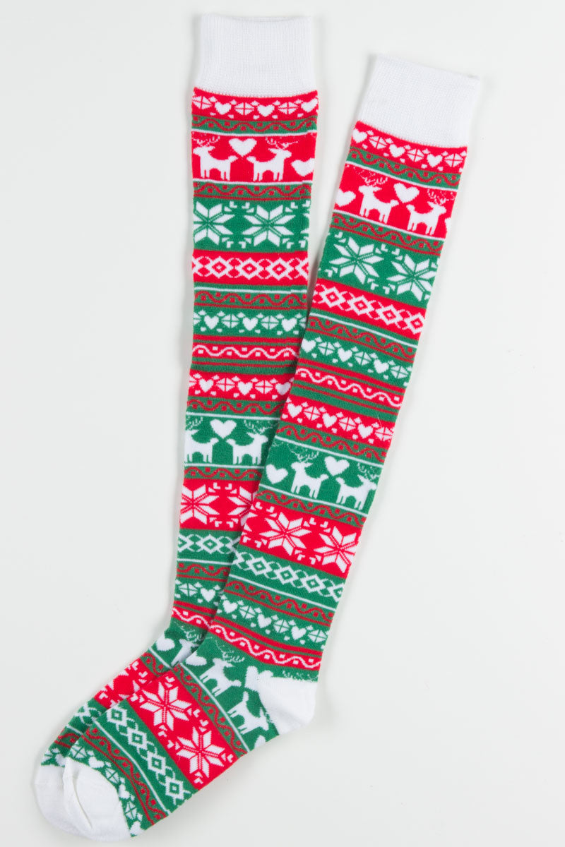 Fair Isle Over the Knee Socks