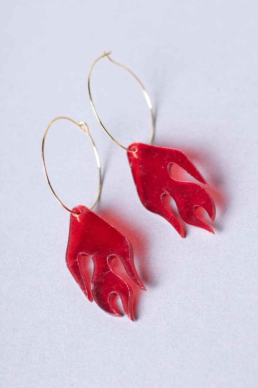 Flame Charm Hoop Earrings
