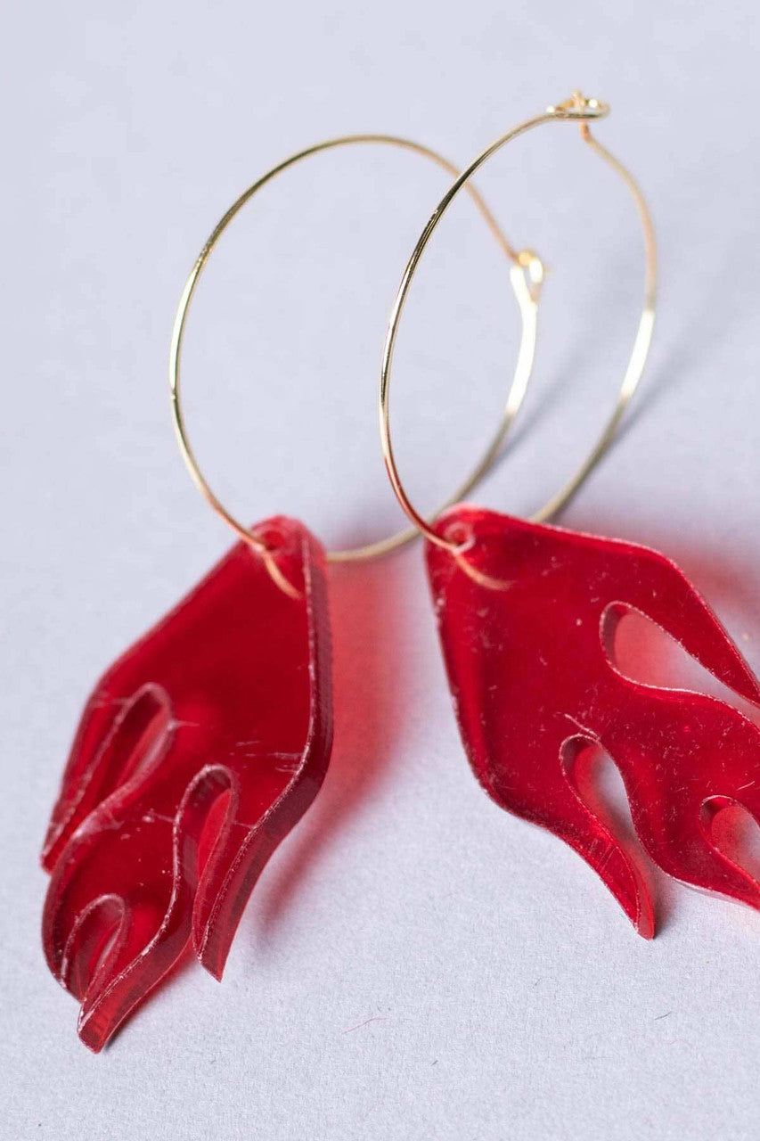 Flame Charm Hoop Earrings