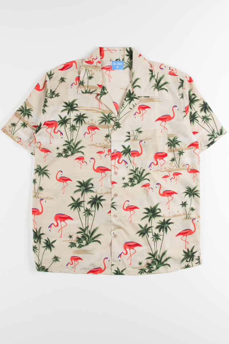 Tan Flamingo Palms Hawaiian Shirt