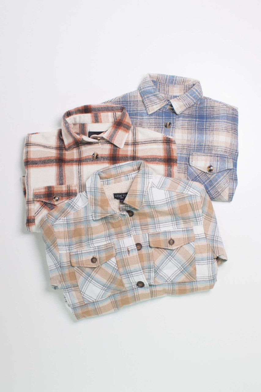 Camel Sherpa-Lined Flannel Jacket