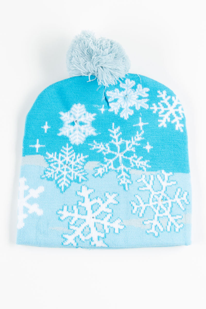Flashing Snowflake Pom Beanie