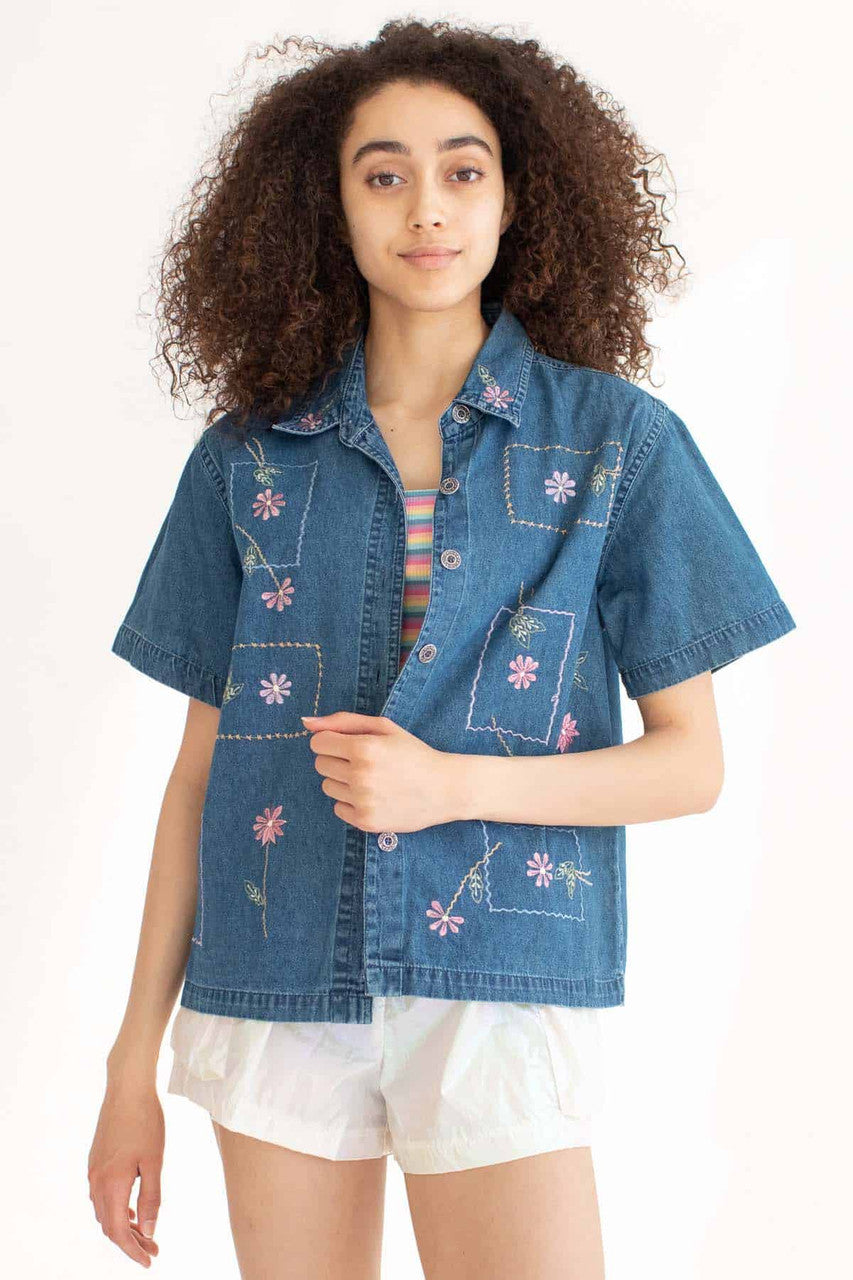 Floral Denim Button Up Shirt
