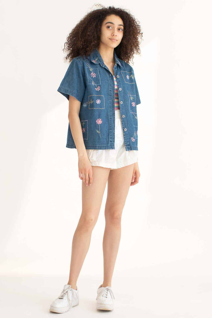 Floral Denim Button Up Shirt